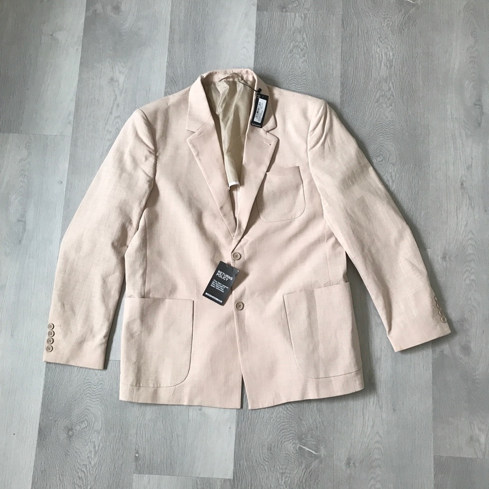 BOOHOO MEN LINEN BLAZER JACKET BEIGE CREAM TWO BUTTON 40